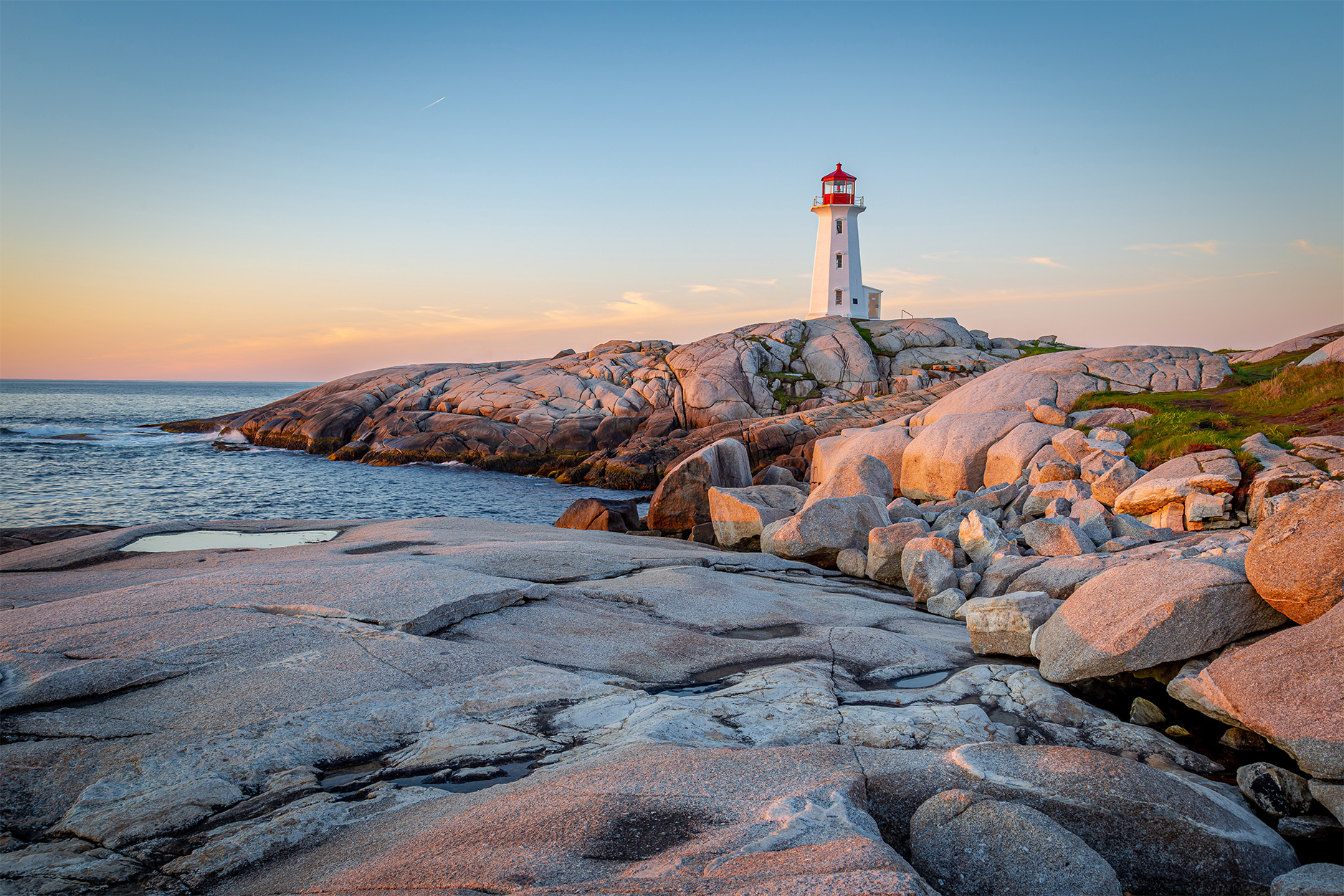 Pegg's Cove Lighthouse in Nova Scotia during Sunset